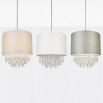 Modern Jewelled Easy Fit Ceiling Light Shade Lightshade Sparkle Faux Silk • £15.99