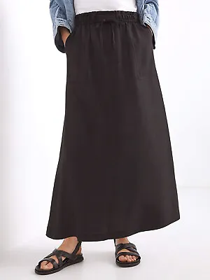 JD Williams Midiaxi Skirt BLACK Pull On Linen Mix Sz  16 18 20 22 24 26 28 30 32 • £18.95