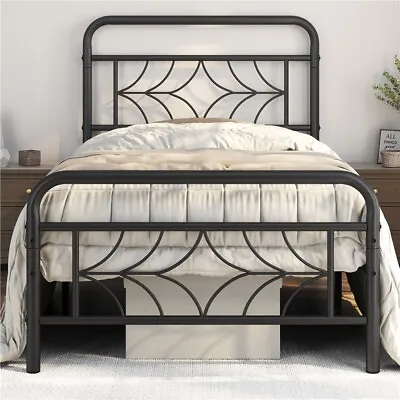 3ft/4ft6 Metal Bed Frame Platform Bed With Storage/High Headboard Black/White • £72.99