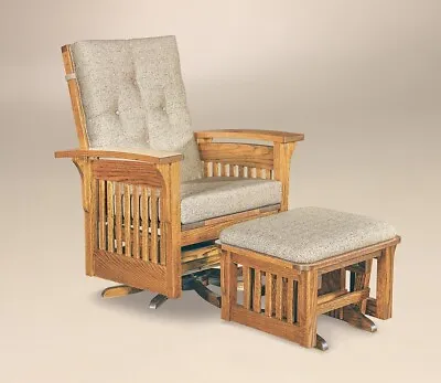 Amish Mission Craftsman Swivel Glider Chair Solid Wood Tufted Seat Slat Sides • $1799