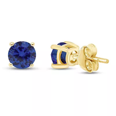 Solitaire Stud Earrings Round Simulated Birthstone 14K Yellow Gold Plated Silver • $19.41