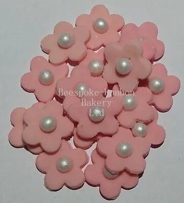 60 Pink Daisy Edible Fondant Sugar Cake Wedding Baby Cupcakes Toppers • £6.50