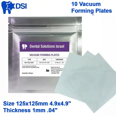 DSI Dental Clear Hard Orthodontic Retainer Splint Vacuum 10 Plates 125mm/ 4.9  • $25.90