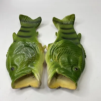 Unisex Fish Slippers - Bass Sandals - Mens Size 12 EU 46-47 Green Flip Flop • $13.41