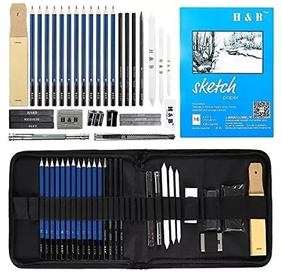 Sketch Pad And Pencils Set 33 Pcs Art Supplies Art Kit With Sketch Book Drawing • £16.49