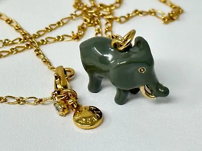 J. Crew Goldtone Green Gray Enamel Elephant Pendant 26  Chain Necklace • $29.99