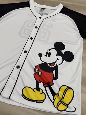 Disney Mickey Mouse Baseball Jersey Adult 2X White #28 Short Sleeve Button Up • $32.95