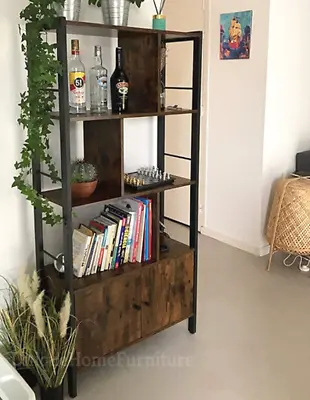 Large Industrial Bookcase Vintage Storage Unit Rustic Metal Cabinet Tall Display • £114.44