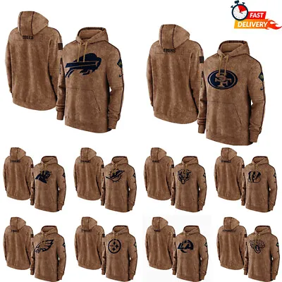 New Mens Sweatshirt Salute To Service Sideline Thermal Sweater Hoodie Brown UK • £34.79