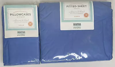 Martha Stewart Fitted Sheet King & 2 Pillow Cases Blue 250 Thread Count 60/40 • $21.47