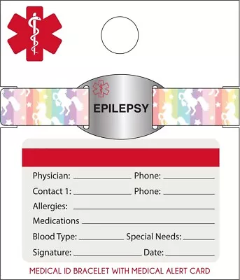 Medical ID Bracelet With Medical Alert Card Epilepsy Unicorns • $9.99
