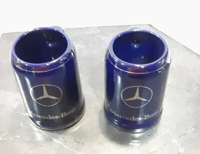 2-Mercedes Benz Car Stein Mug Coffee Cup Cobalt Blue Silver 4.75” Tall 12 Oz • $19.95