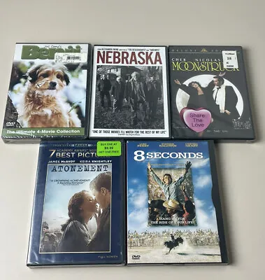 Mixed Lot Of 5 Sealed New Dvds Benji 8 Seconds Nebraska Moonstruck Atonement • $16