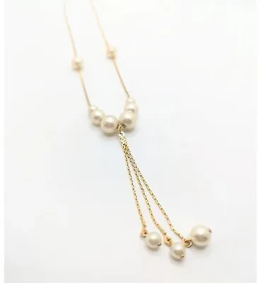 Vintage Faux Pearl Gold Drop Leaf Tassel Choker Necklace Collar Bridal Jewelry • $28.50