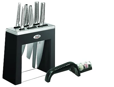 New GLOBAL Kabuto 7 Piece Knife Block Set W/ Bonus Sharpener Japanese Save • $549.99