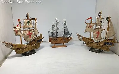 Lot Of 3 Home Decorative Wooden Sailing Ship Models Santa Maria Columbus • $19.99