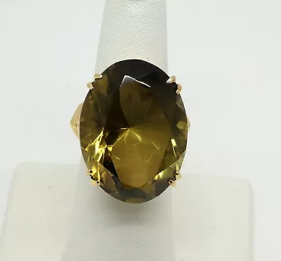 Vintage Solid Yellow Gold & HUMONGOUS  Topaz Custom Cocktail Ring • $595