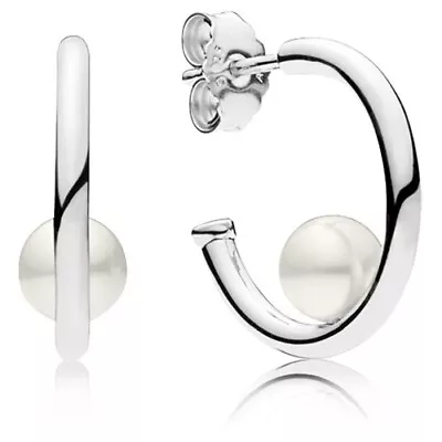 PANDORA Contemporary Pearls Hoop Silver Earrings - 297528P • £23.76