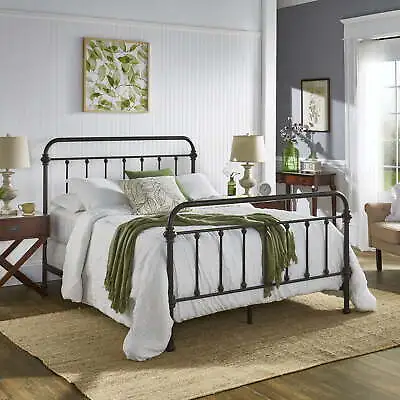 Antique Metal Queen Panel Bed Frame Iron Headboard And Footboard Vintage • $348.07