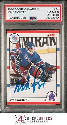 1990 Score Canadian #74 Mike Richter Rc Rangers Psa 8 Dna Auto 10 • $55.98