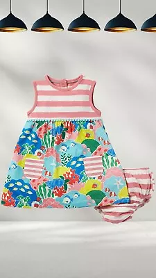 Ex Baby Boden Printed Jersey Dress Set In Multi Coral Reef (A Bit Defect) • £13.50