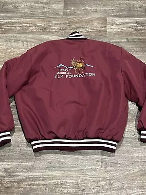 Vintage BIRDIE Rocky Mountain Elk Foundation Bomber USA Jacket Red 90s Mens XL • $34.99