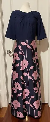 Kay Unger Navy/ Floral A-line Jaquard Gown/Dress Sz 16~Beautiful • £182.23