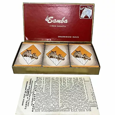 SAMBA Three Pack Canasta Playing Card Game ARRCO Unabridged Rules 1950’s? VNTG • $11.69