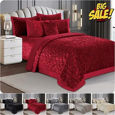 3Piece Velvet Quilted Bedspread Throw Luxury Bedding Set Double King Super King* • £63.85