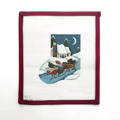 MELISSA SHIRLEY Handpainted Needlepoint Canvas Mini Stocking Sleigh 18 Mesh • $96