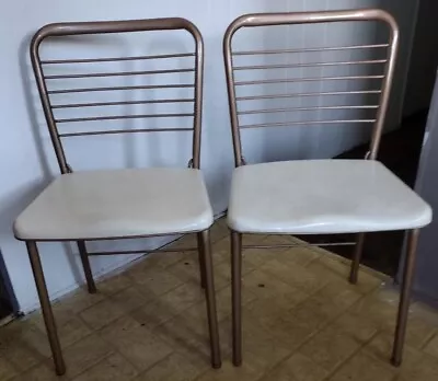 VTG Set Of 2 Cosco Fashionfold Gate Fold Folding Chair Ivory Bronze Mid Century • $34.99