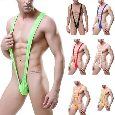 Men Sexy V-shaped Mankini Panties Thong Suspender One-piece Bodysuit Swimwear UK • £2.88