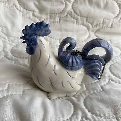 VINTAGE NINI MINI ROOSTER TEAPOT  Hand Decorated In WHITE & BLUE Collectable VGC • $14.99