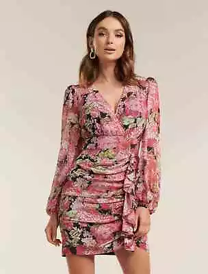 $28 • Buy FOREVER NEW Size 14 Tassa Floral Print Long Sleeve Mini Dress