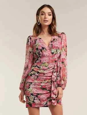 $28 • Buy FOREVER NEW Size 14 Tassa Floral Print Long Sleeve Mini Dress