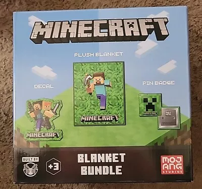 Minecraft Blanket Bundle Fleeece Plush Blanket Decal & Pin Badge • $25.95