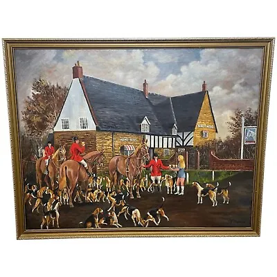 £1750 • Buy Large Oil Painting  The Stirrup Cup  Harby Hunting Horses Scent Hounds & Riders