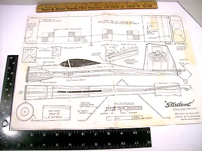 Vintage  Student  U-Control 26  Balsa Flying Model Airplane Full Size Drawing • $4.95