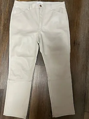 H&M Women’s Faux Leather High Waisted Straight Leg 5 Pocket Pants Lt Beige Sz 14 • $18