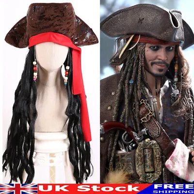 PIRATE HAT WITH DREADLOCKS Fancy Dress Party Costume Captain Jack Sparrow • £11.83