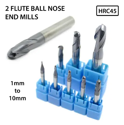 Solid Carbide Ball Nose End Mill 2 Flute Ballnose HRC45 TiAIN Coated Slot Drills • £5.75