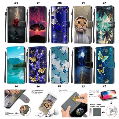 For IPhone 15 Pro 14 13 XR X 7 Painted Wallet Leather Case Flip Stand Phone Case • $10.18
