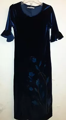 Dark Blue Frilled Mid Sleeves Floral Design 7 8 Straight Pencil Comfortable Pict • $10