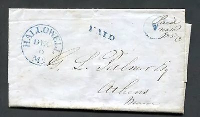 Us Stampless Cover - Hallowell Maine Dec 8 1849 + Letter • $20