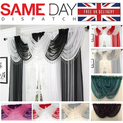 £4.79 • Buy Beaded Round Voile Swags Tasselled Net Curtain Swags Valance Pelmet 7 Assorted