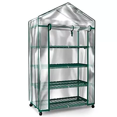 4 Tier Mini Greenhouse - Portable Greenhouse With Locking Wheels And PVC Cove... • $56.45
