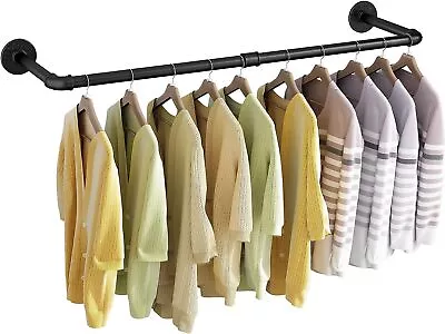 Wall Mounted Garment Rack Industrial Pipe Clothes Rack Hanging Rod Heavy Duty • $14.99