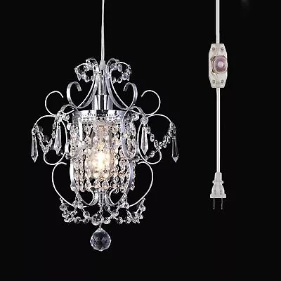 Hanging Plug In Light Fixture Pendant Modern Silver Crystal Chandelier Glass 💎 • $85.99