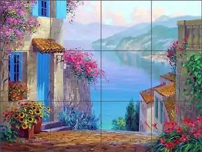 Mediterranean Tile Backsplash Mikki Senkarik Lake Como Art Ceramic Mural MSA146 • $125