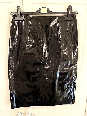 NEW Topshop Wet Look Black Shiny Slimming Pencil Skirt Knee Length Fetish UK 8 • £12